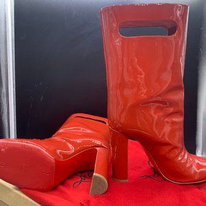 Authentic Christian Louboutin Red Patent Leather Bag Boots Heels Size 38